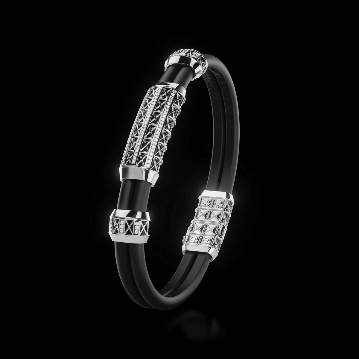 Double Bracelet Gladius, White Gold, 87 Diamonds