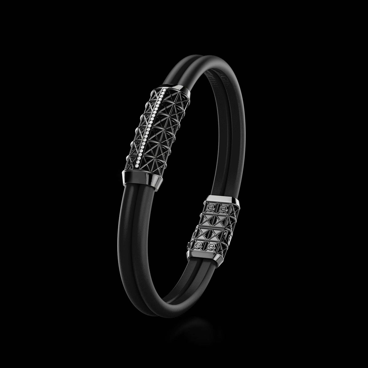 Double Bracelet Gladius, White Gold Coated, 23 Diamonds